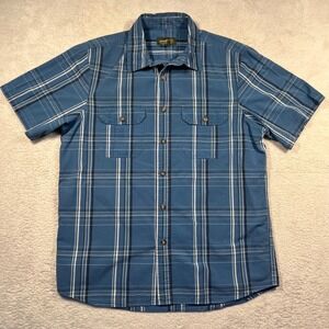 Vintage Y2K Eddie Bauer Plaid Camp Shirt Short‎ Sleeve Button Up Outdoor Blue M
